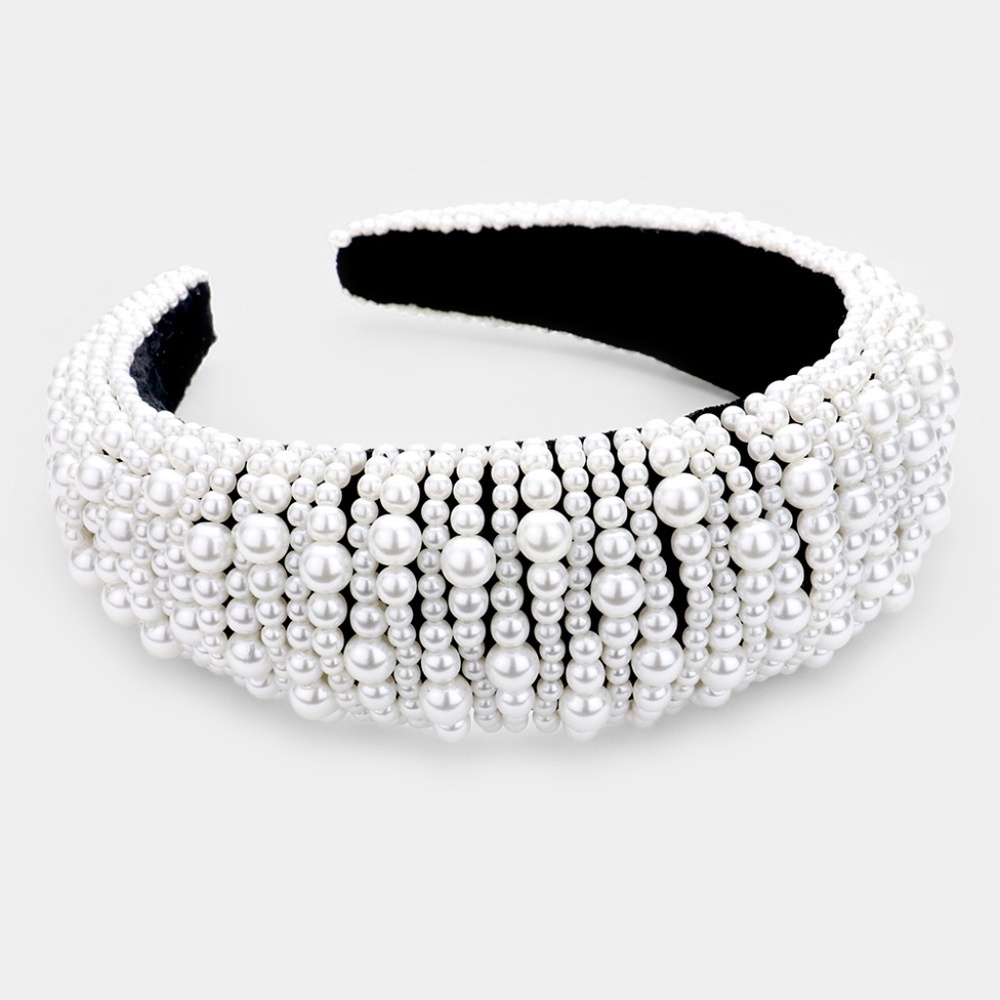 Elegant White Faux Pearl Pearl Headband